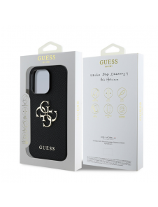 Guess PU Grained 4G metalllogofodral för iPhone 13 Pro Svart