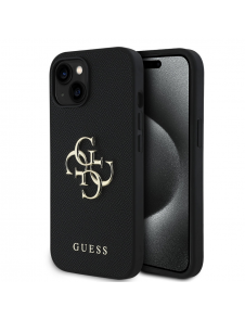 Guess PU Grained 4G metalllogofodral för iPhone 13 Svart