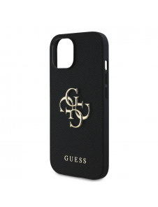 Guess PU Grained 4G metalllogofodral för iPhone 13 Svart