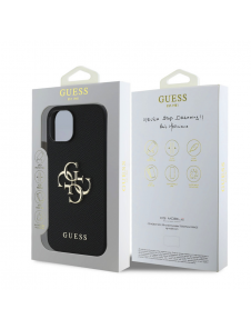 Guess PU Grained 4G metalllogofodral för iPhone 13 Svart