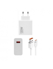 Xiaomi MDY-14-EE USB-A 120W reseladdare + datakabel USB-C 6A Vit