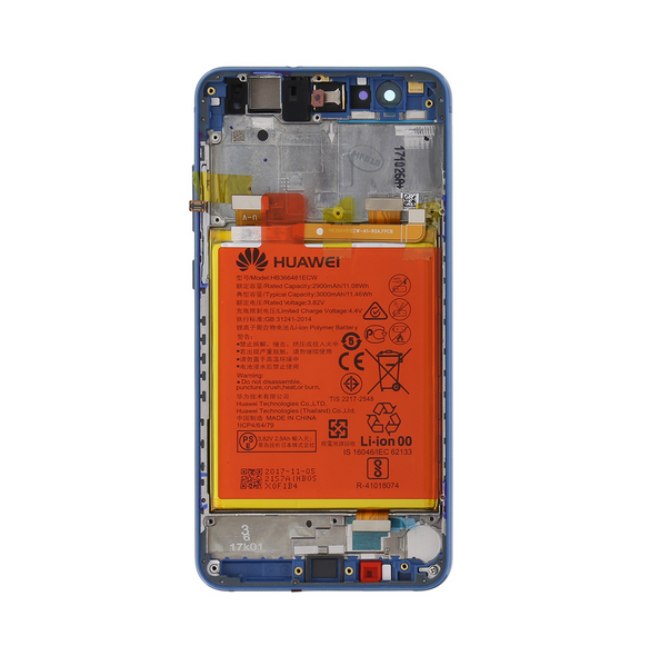 LCD-skärm Touch Unit + Front Cover Huawei Honor 10 Lite - Blå (Service Pack)