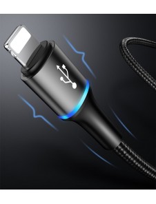 Baseus Halo 3in1 USB - micro USB / Lightning / USB Typ C-kabel 3,5A 1,2m inbyggd LED-ljus - Svart (CAMLT-HA01)