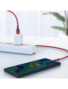 Baseus Halo-datakabel Hållbar nylonflätad kabel USB / USB Typ C med LED-lampa 5A 40W 1m - Röd (CATGH-G09)
