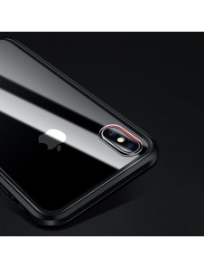 JollyFX Full Magnetisk Fodral Full Body Front och Back Cover + härdat glas för iPhone XS Max - Svart-transparent