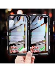 JollyFX Full Magnetisk Fodral Full Body Front och Back Cover + härdat glas för iPhone XS Max - Svart-transparent