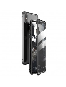 JollyFX Full Magnetisk Fodral Full Body Front och Back Cover + härdat glas för iPhone XS Max - Svart-transparent