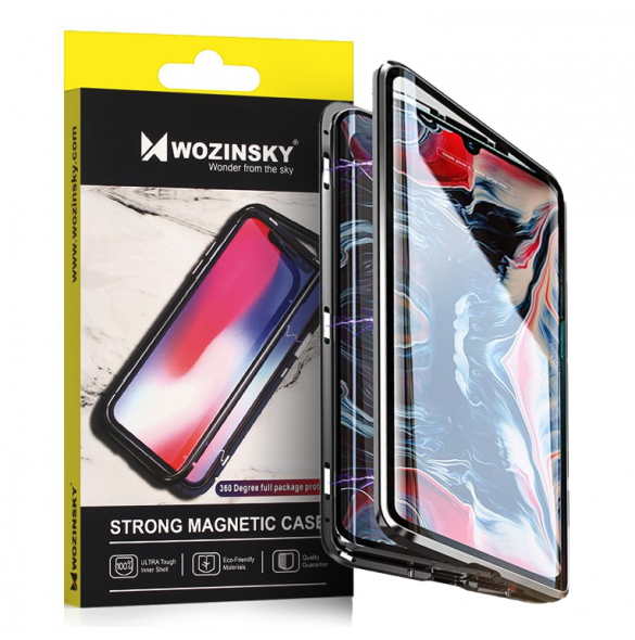 JollyFX Full Magnetisk Fodral Full Body Front och Back Cover + härdat glas för iPhone XS Max - Svart-transparent