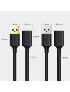 Ugreen USB 3.0 (hona) - USB 3.0 (hane) kabel förlängningssladd 1 m - Svart (10368) Ex-display