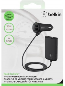 Belkin Road Rockstar 4 Port Car Charger 7.2A 1.8M - Svart