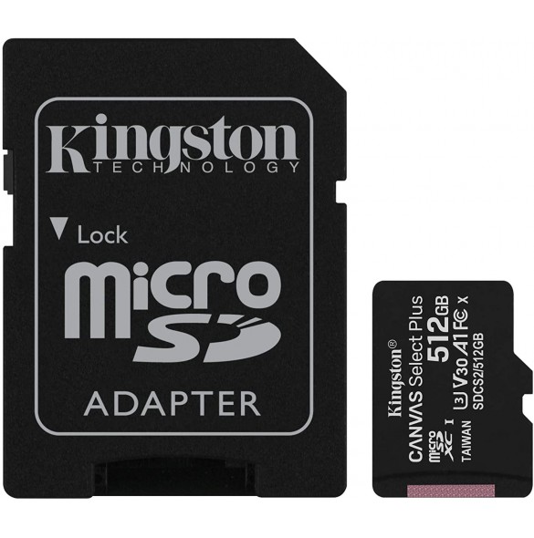 Kingston Canvas Select Plus microSDXC Class 10 UHS-I U3 V30 A1 100/85MB/s 512GB