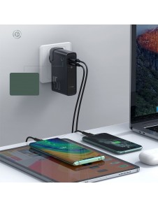 Baseus GaN powerbank 10000mAh snabbväggsladdare PPS 45W USB / Typ C Quick Charge 3.0 Power Delivery +USB Type C 1m kabel - Svart
