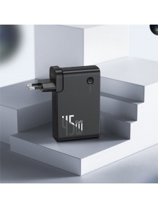 Baseus GaN powerbank 10000mAh snabbväggsladdare PPS 45W USB / Typ C Quick Charge 3.0 Power Delivery +USB Type C 1m kabel - Svart