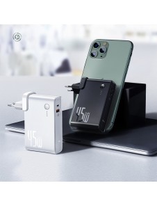 Baseus GaN powerbank 10000mAh snabbväggsladdare PPS 45W 2x USB / Typ C Quick Charge 3.0 + USB Type C 1m kabel - Svart