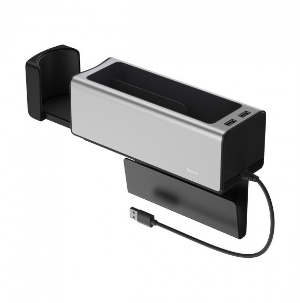 Baseus bilhållare kopphållare laddning 2x USB HUB - Silver (CRCWH-A0S)