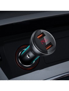 Baseus billaddare USB /Type C 45 W 5 A SCP Quick Charge 4.0+ Strömförsörjning 3.0 LCD-skärm +Typ C -Typ C-kabel - Svart