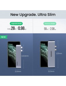 Ugreen HUB 2x USB Typ C - USB Typ C PD / HDMI 4K @ 30 Hz / 3x USB 3.0 för MacBook Pro / Air - Grå (60559)