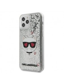 Karl Lagerfeld KLHCP12MLCGLSL iPhone 12 Pro / iPhone 12 hårt skal Liquid Glitter Choupette - Silver