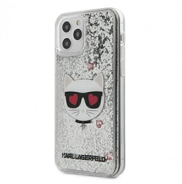 Karl Lagerfeld KLHCP12MLCGLSL iPhone 12 Pro / iPhone 12 hårt skal Liquid Glitter Choupette - Silver