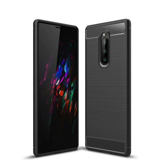 JollyFX Carbon Case Flexible Cover TPU Case for Sony Xperia 1 - Svart