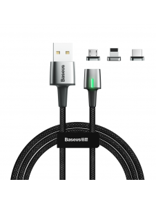 Baseus Zinkmagnetisk USB-kabel + pluggset Lightning / USB Type C / micro USB 2A 2m - Svart (TZCAXC-B01)