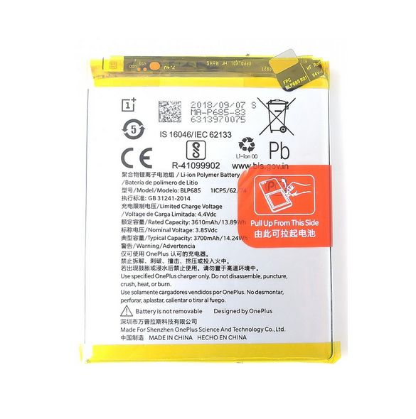 OnePlus 6T Batteri 3700mAh Li-Pol BLP685 (Bulk)