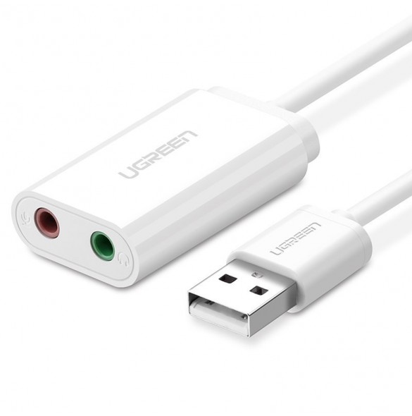 Ugreen USB externt ljudljudkort 3,5 mm minijack 15 cm - Vit (30143)