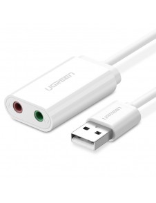 Ugreen USB externt ljudljudkort 3,5 mm minijack 15 cm - Vit (30143)