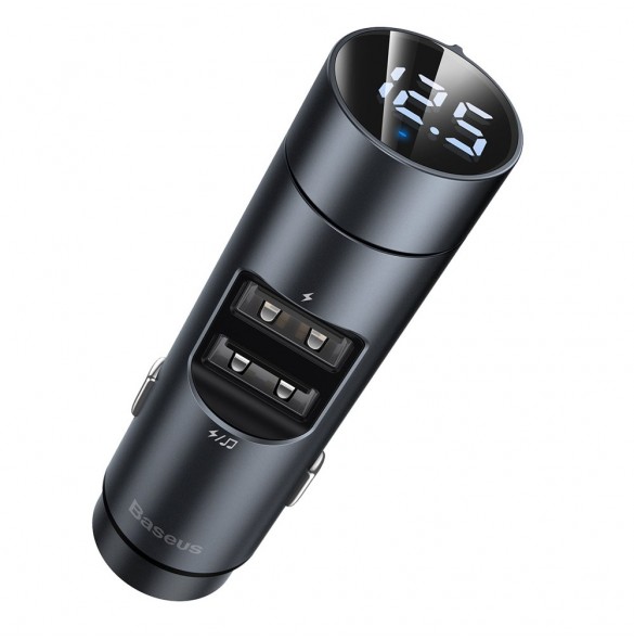Baseus Energy Column Bluetooth FM-sändare MP3-billaddare 2x USB QC3.0 3,1A - GrÅ (CCNLZ-0G)
