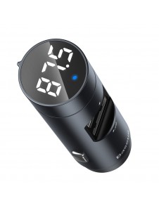 Baseus Energy Column Bluetooth FM-sändare MP3-billaddare 2x USB QC3.0 3,1A - GrÅ (CCNLZ-0G)