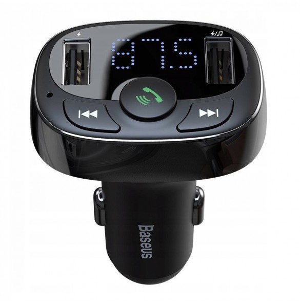 Baseus T-Typed FM Transmitter Bluetooth car charger MP3 2x USB TF microSD 3.4A - Svart (CCTM-01)
