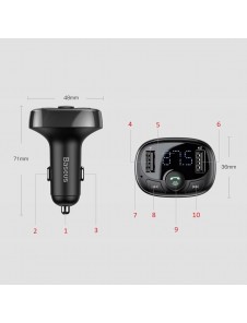 Baseus T-Typed FM Transmitter Bluetooth car charger MP3 2x USB TF microSD 3.4A - Svart (CCTM-01)