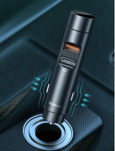 Baseus Bluetooth 5.0 FM Transmiter car charger 2x USB 3 A 18 W PPS Quick Charge 3.0 AFC FCP - Silver (CCNLZ-C0S)