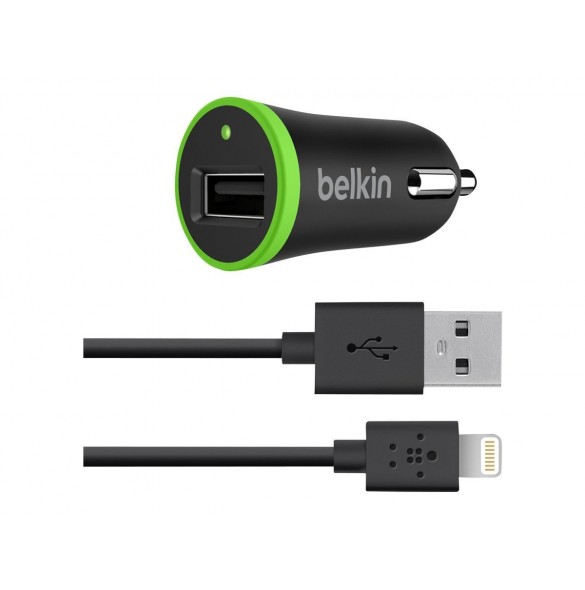 Belkin Car Charger, strömadapter från cigguttag till USB inkl. Lightningkabel - svart (F8J121bt04-BLK)