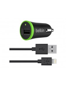 Belkin Car Charger, strömadapter från cigguttag till USB inkl. Lightningkabel - svart (F8J121bt04-BLK)